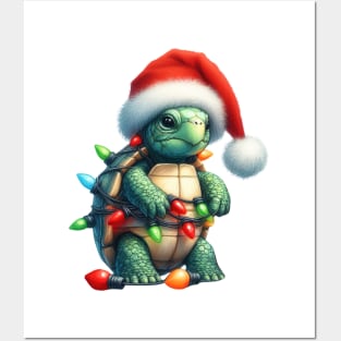 Turtle Wrapped In Christmas Lights Posters and Art